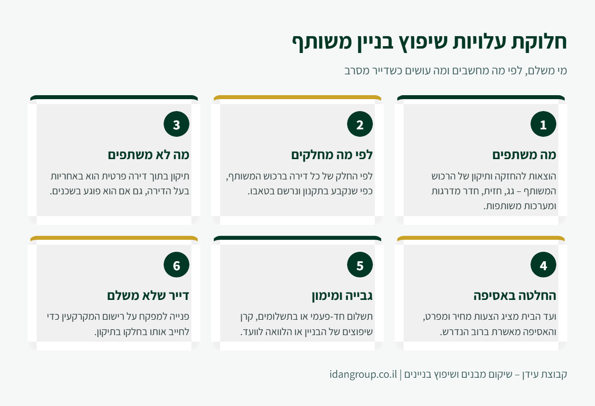 אינפוגרפיקה: איך מחלקים את עלויות שיפוץ בניין משותף בין הדיירים